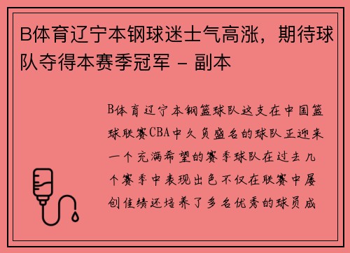 B体育辽宁本钢球迷士气高涨，期待球队夺得本赛季冠军 - 副本