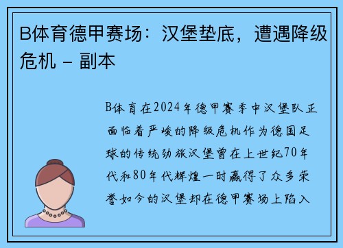 B体育德甲赛场：汉堡垫底，遭遇降级危机 - 副本