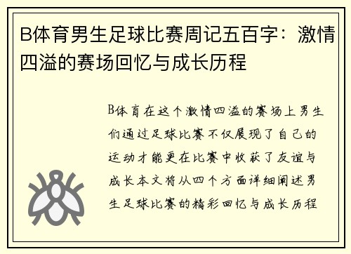 B体育男生足球比赛周记五百字：激情四溢的赛场回忆与成长历程
